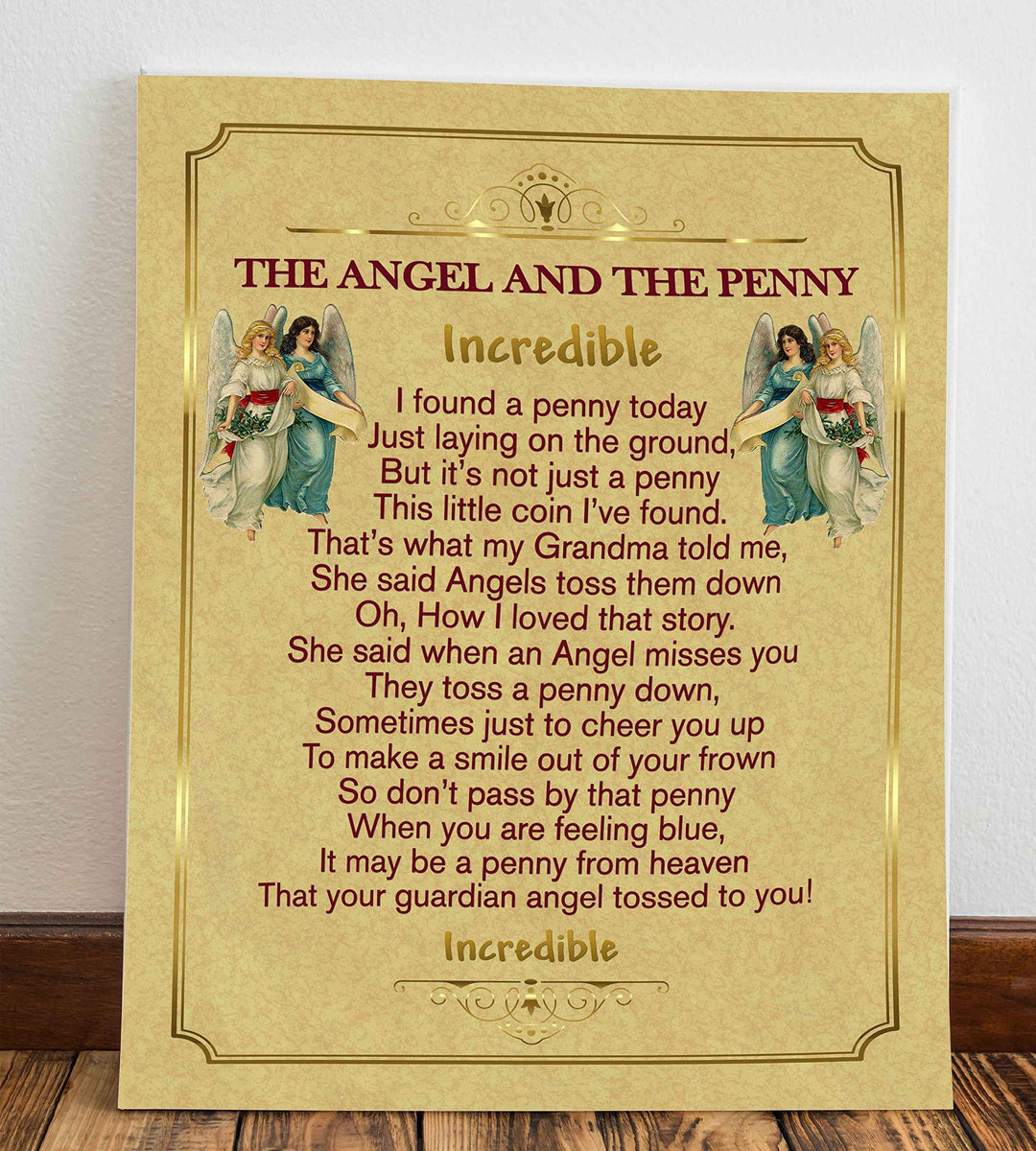 The Angel And The Penny - Incredible- Inspirational Wall Print-8 x 10"- Handmade Spiritual Wall Art-Ready to Frame. Home-Office-School-Church Decor. Inspiring Christian Gift.