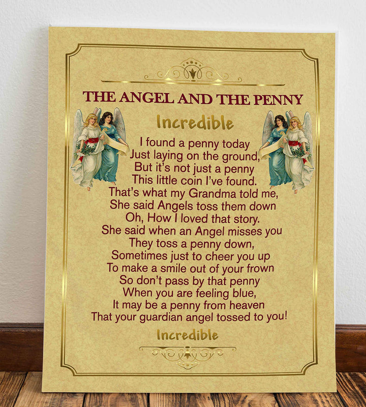 The Angel And The Penny - Incredible- Inspirational Wall Print-8 x 10"- Handmade Spiritual Wall Art-Ready to Frame. Home-Office-School-Church Decor. Inspiring Christian Gift.
