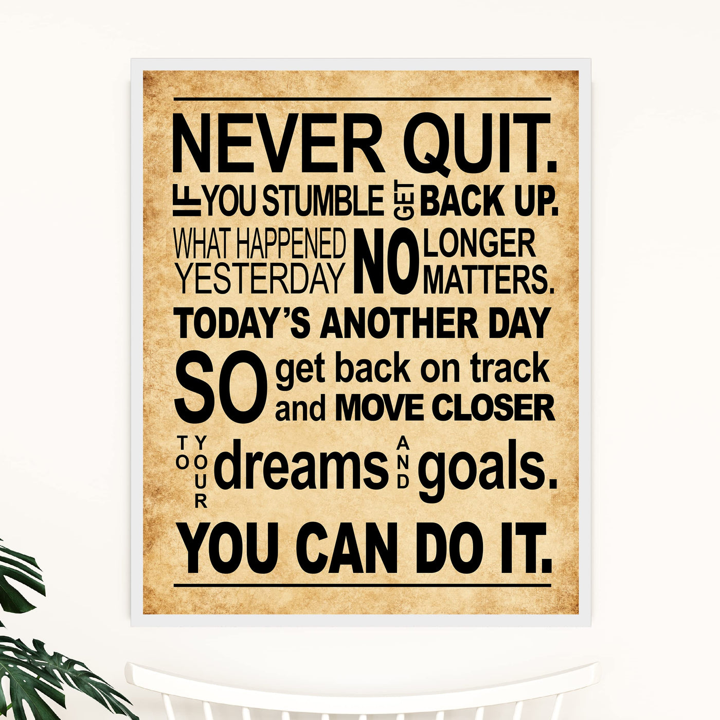 Never Quit-Get Back Up Motivational Quotes Wall Art Sign -11 x 14" Inspirational Exercise and Fitness Poster Print -Ready to Frame. Perfect Home-Gym-Weight Room Decor. Great Gift of Motivation!