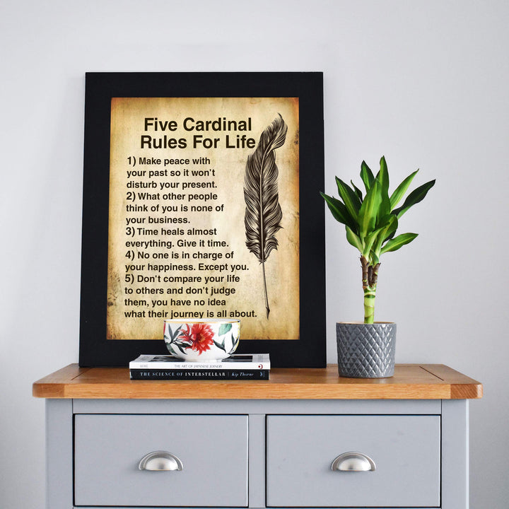 Five Cardinal Rules For Life-Inspirational Wall Art -8 x 10" Distressed Parchment Print-Ready to Frame. Motivational Decor For Home-Office-School. Great Reminders To Find Happiness &amp; Inspiration!