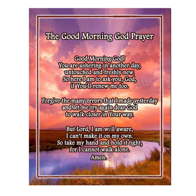 The Good Morning God Prayer Motivational Christian Wall Art -11 x 14" Typographic Sunrise Print-Ready to Frame. Inspirational Home-Office-Church-School Decor. Great Gift of Faith and Gratitude!