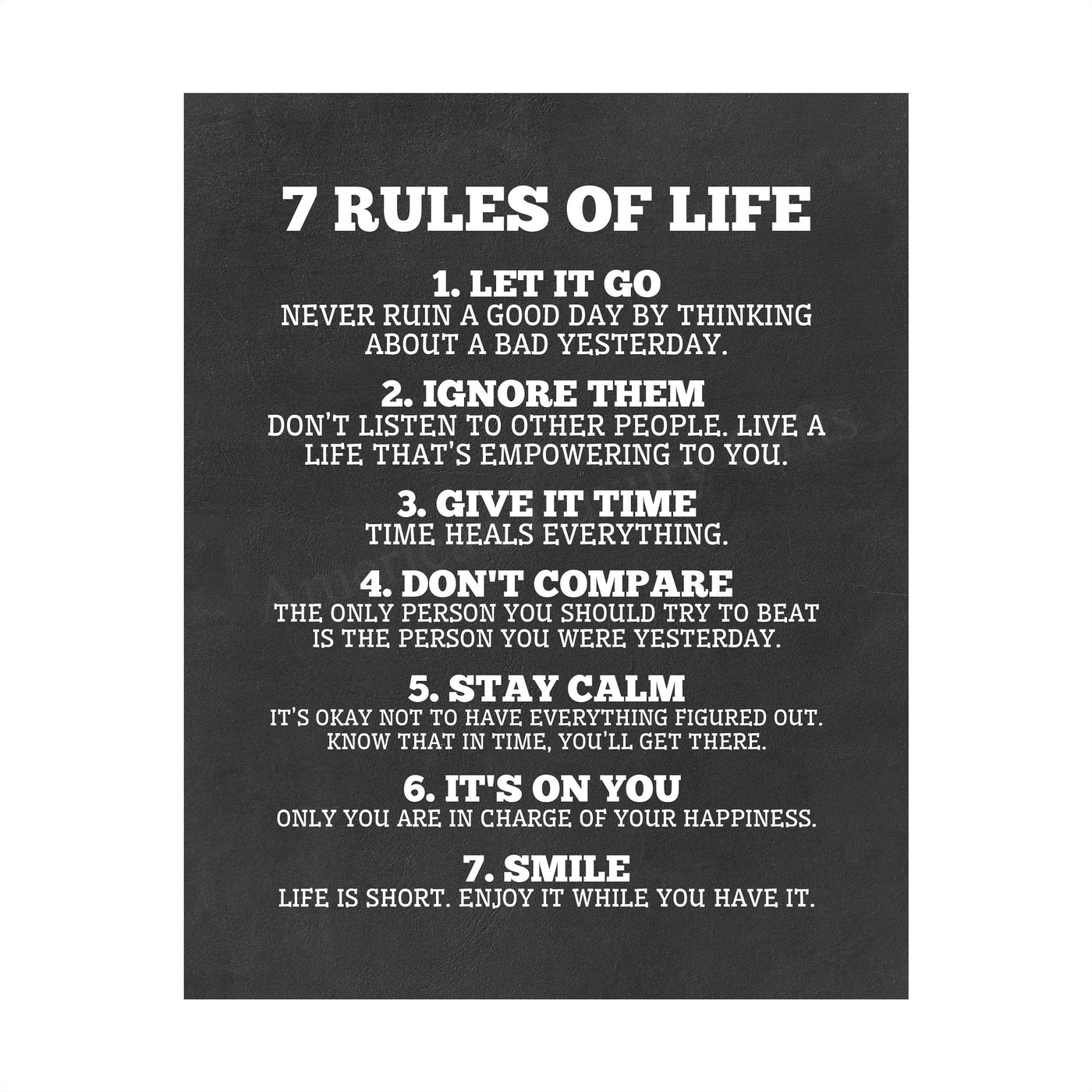 7 Rules of Life Inspirational Quotes Wall Sign -8 x 10" Motivational Poster Print-Ready to Frame. Modern Typographic Design. Positive Home-Office-School Decor. Perfect Life Lessons for All!