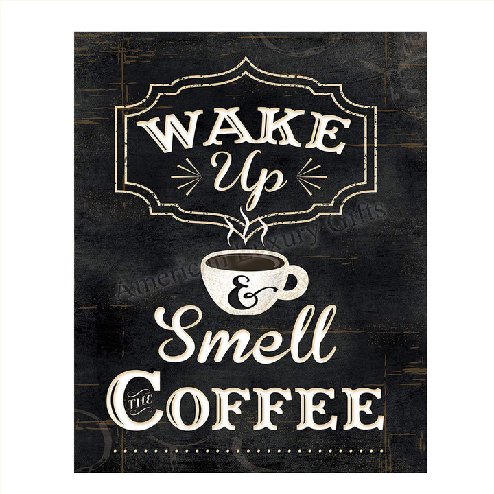 Wake Up &amp; Smell The Coffee- Rustic Coffee Sign Replica- 8 x 10"s Print Wall Art- Ready to Frame. Home D?cor, Coffee Decor &amp; Kitchen Wall Decor. Perfect Gift for the Coffee-Holics and Morning People.