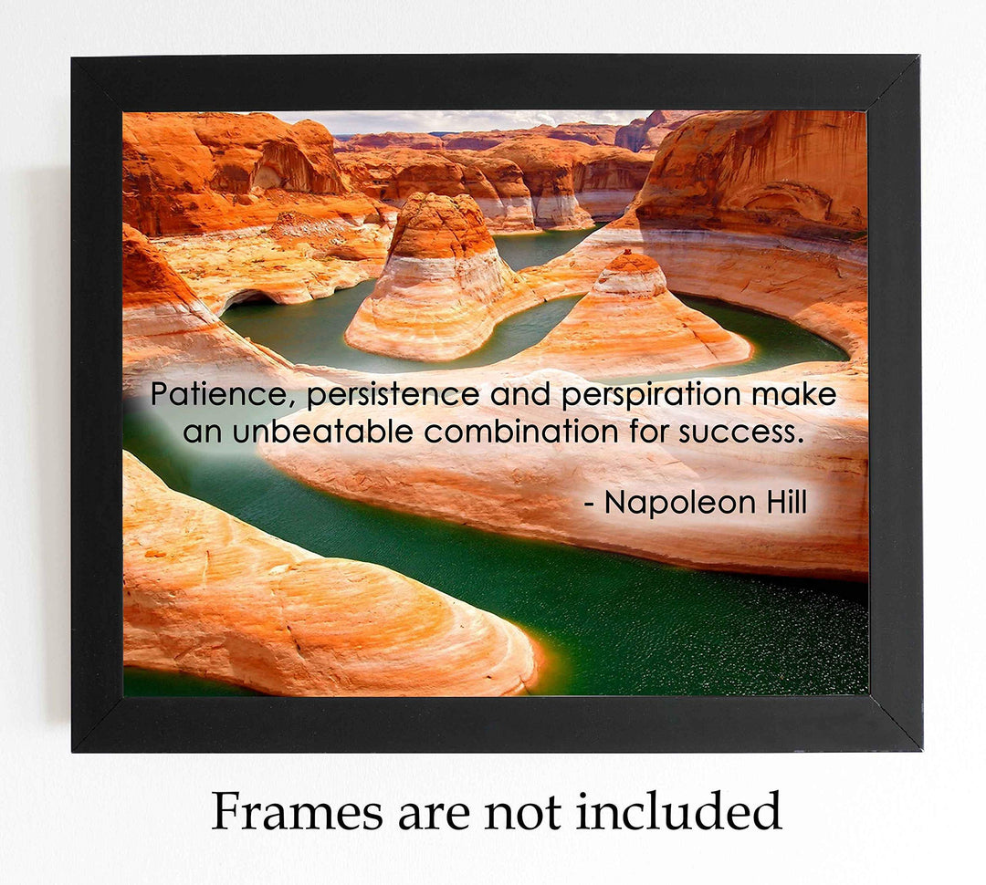 Napoleon Hill Quotes-"Patience, Persistence &amp; Perspiration"-10 x 8" Inspirational Wall Art. Typographic Grand Canyon Photo Print-Ready to Frame. Home-Office-School-Gym Decor. Great Motivational Gift!