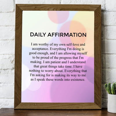 Daily Affirmations-8 x 10" Inspirational Poster Print. Motivational Wall Art-Ready to Frame. Ideal for Home-Office-Classroom-Teen Decor. Program Yourself to Win the Day! Great Gift for Graduates.