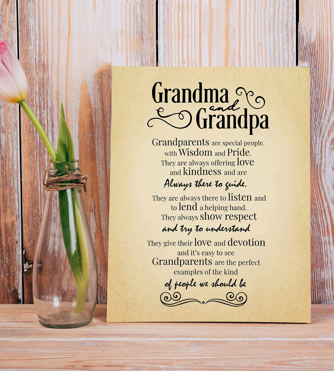 Grandpa &amp; Grandma-Always There to Guide Family Wall Art Sign-8 x 10" Distressed Parchment Poster Print-Ready to Frame. Inspirational Home-Family Room-Farmhouse Decor. Perfect Gift for Grandparents!