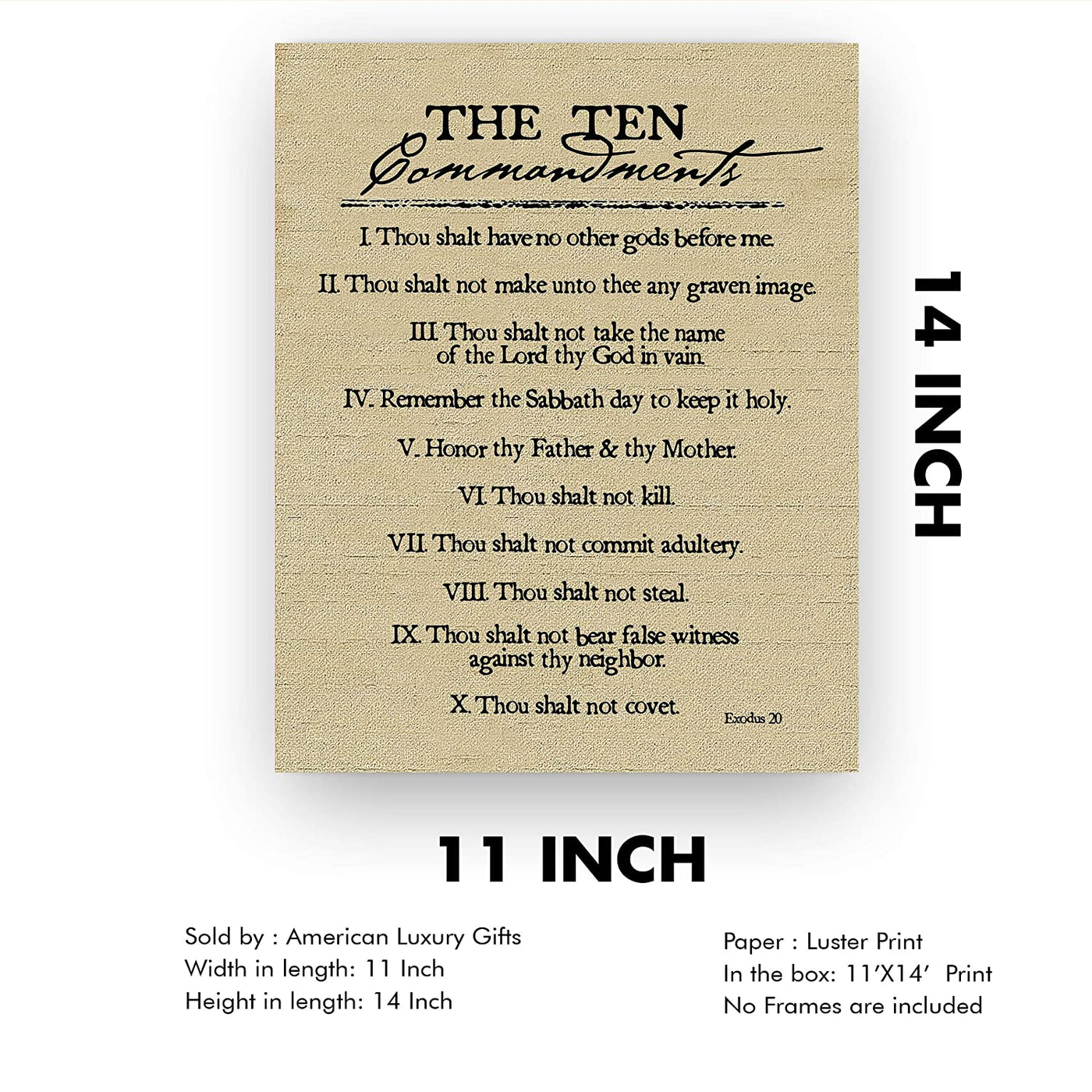 "Ten Commandments"-Exodus 20 -Bible Verse Wall Art-11 x 14"