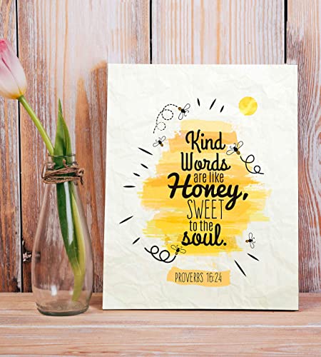 Proverbs 16:24-"Kind Words Are Like Honey"-Bible Verse Wall Art Sign-8 x 10"
