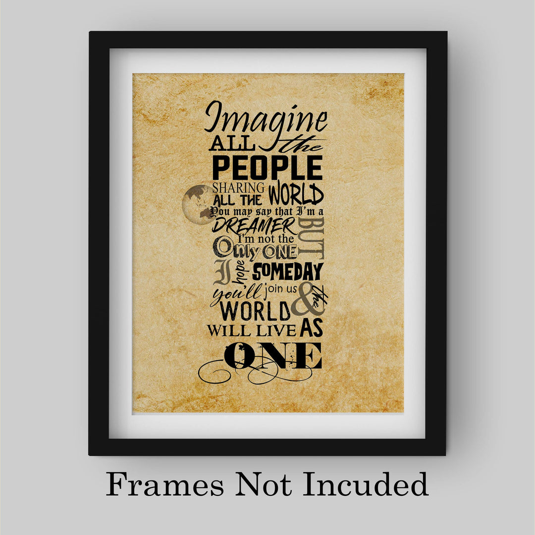 Imagine All the People-Sharing All the World-Song Lyrics Wall Art-8 x 10" Typographic Art Print-Ready to Frame. Modern Home-Office-Studio Decor. Perfect Gift for John Lennon &amp; All Beatles Fans!