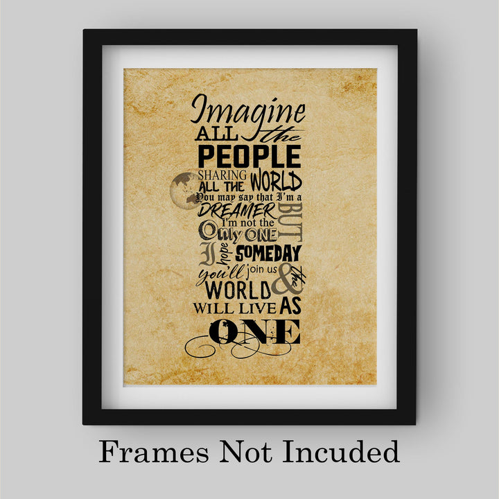 Imagine All the People-Sharing All the World-Song Lyrics Wall Art-8 x 10" Typographic Art Print-Ready to Frame. Modern Home-Office-Studio Decor. Perfect Gift for John Lennon &amp; All Beatles Fans!