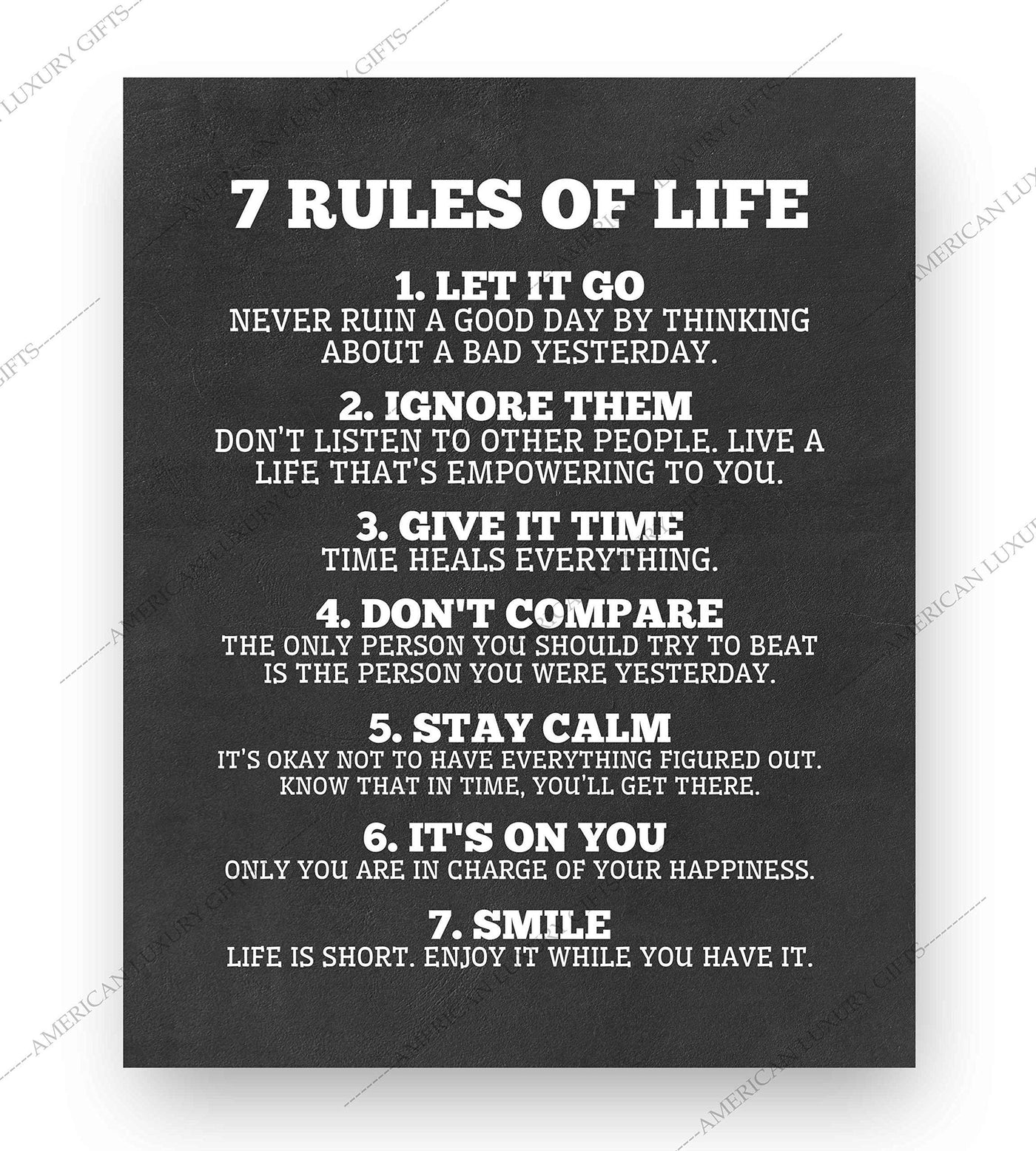 7 Rules of Life Inspirational Quotes Wall Sign -8 x 10" Motivational Poster Print-Ready to Frame. Modern Typographic Design. Positive Home-Office-School Decor. Perfect Life Lessons for All!