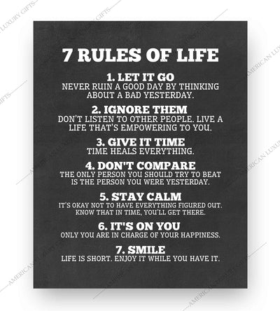 7 Rules of Life Inspirational Quotes Wall Sign -8 x 10" Motivational Poster Print-Ready to Frame. Modern Typographic Design. Positive Home-Office-School Decor. Perfect Life Lessons for All!