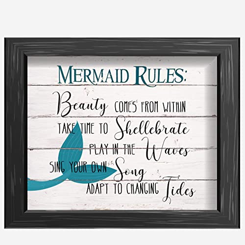 "Mermaid Rules" Inspirational Beach Wall Decor Print-Ready to Frame. -10x8"