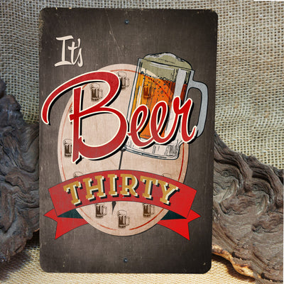 It's Beer Thirty Metal Wall Art Vintage Sign -8 x 12" Funny Retro Beer & Alcohol Sign for Bar, Man Cave, Garage, Pub- Rustic Tin Outdoors Sign for Home-Kitchen-Patio-Backyard Pool & Beach Decor!