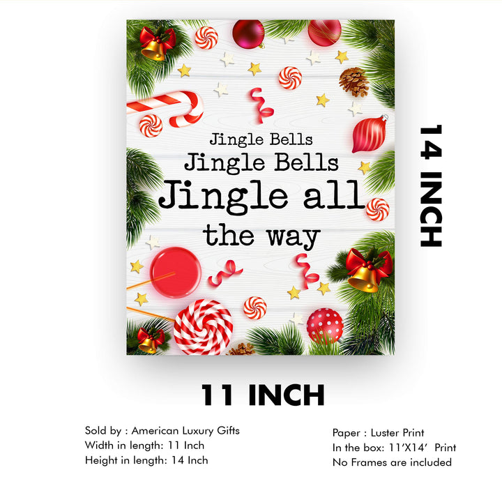 Jingle Bells-Jingle All the Way Christmas Song Wall Art Decor -11 x 14" Holiday Music Wall Print -Ready to Frame. Typographic Home-Welcome-Kitchen-Farmhouse Decor. Display Your Holiday Joy!