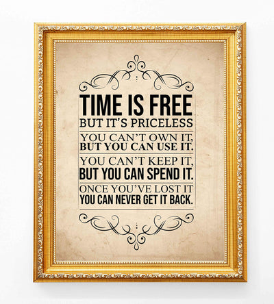 Time Is Free But Priceless-Can Never Get It Back Motivational Wall Art Sign-8 x 10"-Ready to Frame. Perfect Wall Print for Home-Office-Studio-Dorm D?cor. Beautiful Reminder to Spend Time Wisely!
