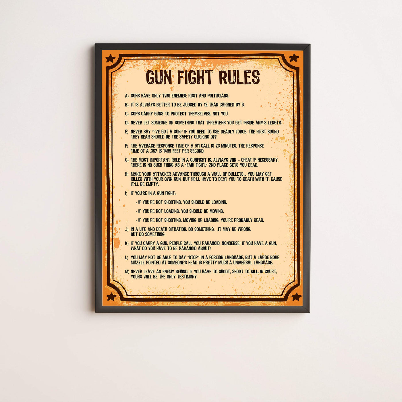 Gun Fight Rules-Pro-Second Amendment Wall Sign -11 x 14" Replica Distressed Patriotic Print-Ready to Frame. Home-Office-Military-Shop-Cave Decor. Perfect Gift for Veterans and All Gun Owners!