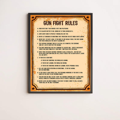 Gun Fight Rules-Pro-Second Amendment Wall Sign -11 x 14" Replica Distressed Patriotic Print-Ready to Frame. Home-Office-Military-Shop-Cave Decor. Perfect Gift for Veterans and All Gun Owners!