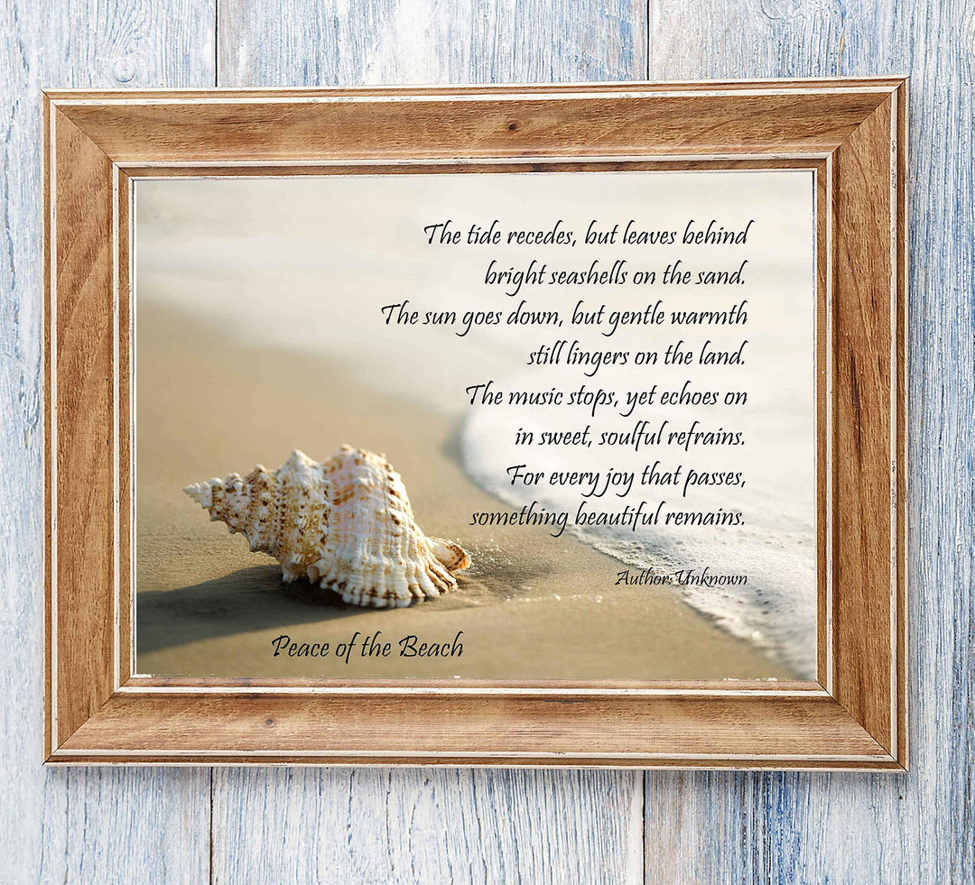 Peace of the Beach-Inspirational Quotes Wall Art-10 x 8"-Beach Poster Print w/Seashell &amp; Ocean Photo-Ready to Frame. Spiritual Wall Sign Ideal for Home-Office-Studio-Beach House Decor. Great Gift!