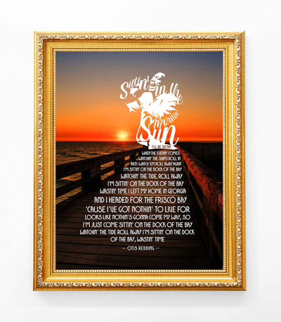 Otis Redding-"Sittin' On The Dock Of The Bay"-Song Lyrics Wall Art Sign-11 x 14" Lyrical Poster Print on Ocean Sunset Photo- Ready To Frame. Home-Beach House Decor. Perfect Gift for Soul Music Fans!