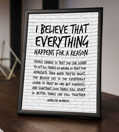 Marilyn Monroe-"I Believe That Everything Happens For A Reason"-Inspirational Quotes Wall Art-8 x 10"