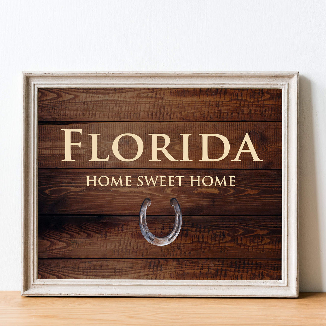 Florida-Home Sweet Home Sunshine State Wall Decor -10 x 8" Country Rustic Art Print-Ready to Frame. Western Decor for Home-Office-Welcome-Farmhouse. Perfect Southern Gift! Printed on Photo Paper.