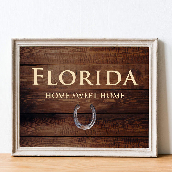 Florida-Home Sweet Home Sunshine State Wall Decor -10 x 8" Country Rustic Art Print-Ready to Frame. Western Decor for Home-Office-Welcome-Farmhouse. Perfect Southern Gift! Printed on Photo Paper.