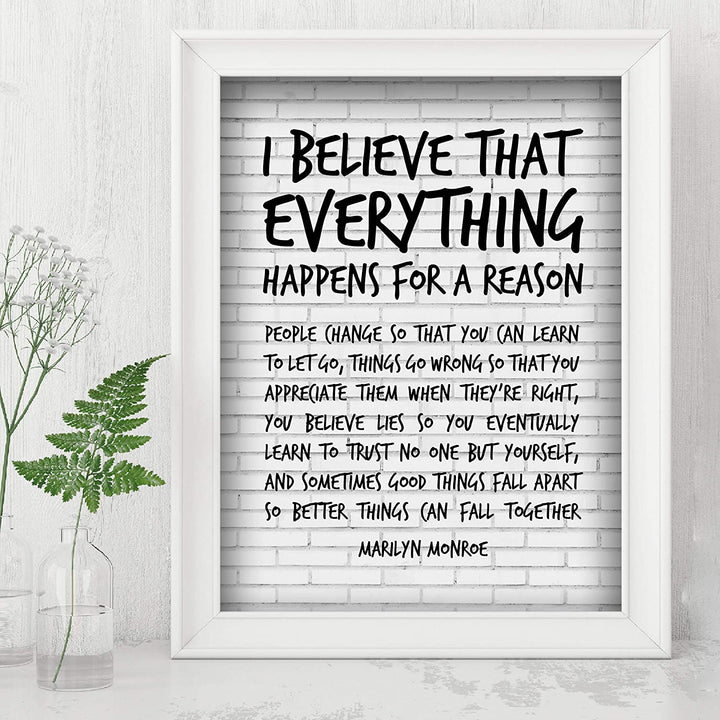 Marilyn Monroe-"I Believe That Everything Happens For A Reason"-Inspirational Quotes Wall Art-8 x 10"