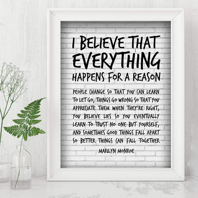 Marilyn Monroe-"I Believe That Everything Happens For A Reason"-Inspirational Quotes Wall Art-8 x 10"