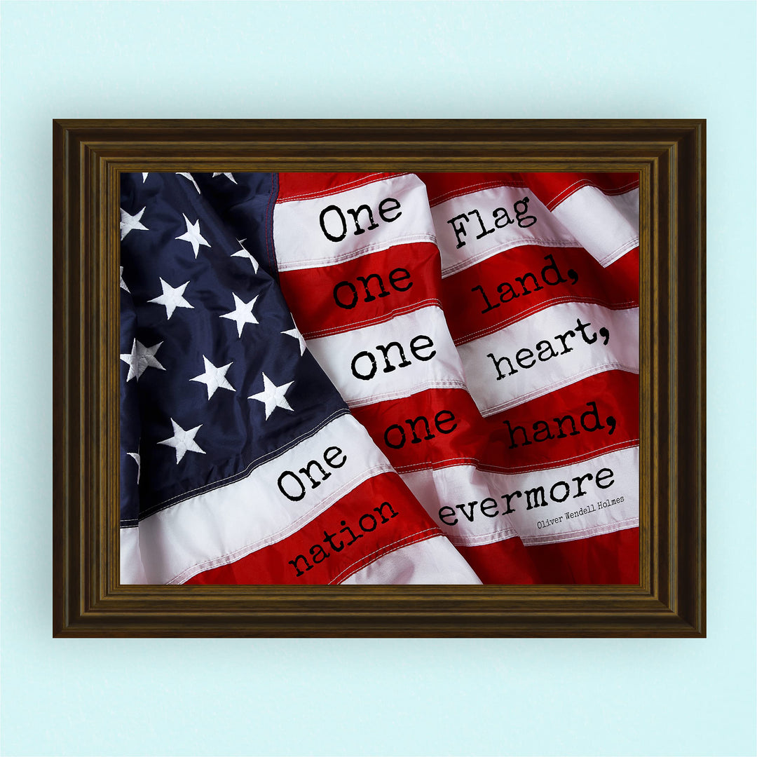 Oliver Wendell Holmes-"One Hand, Flag, Nation Evermore"-Supreme Court Justice History Quotes -10 x 8" American Flag Wall Art Print-Ready to Frame. Home-Law-Office-Library Decor. Great Patriotic Gift!