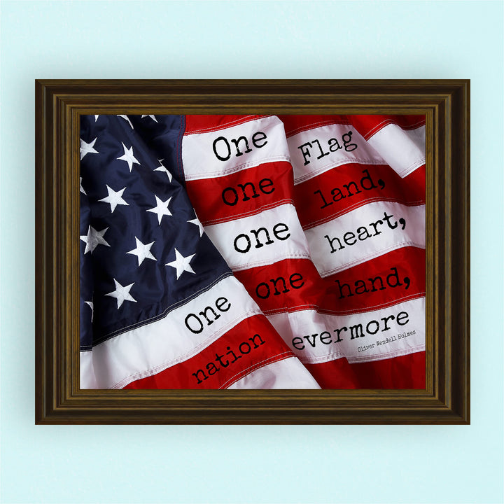 Oliver Wendell Holmes-"One Hand, Flag, Nation Evermore"-Supreme Court Justice History Quotes -10 x 8" American Flag Wall Art Print-Ready to Frame. Home-Law-Office-Library Decor. Great Patriotic Gift!