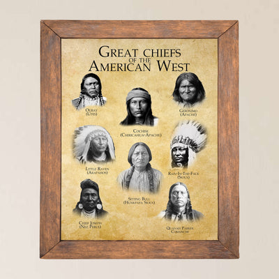 Great Chiefs of the American West Native American Indian Tribe Wall Art -11x14" Indian Chief Portrait Print -Ready to Frame. Spiritual Print w/Distressed Parchment Design. Home-Office-School Decor!