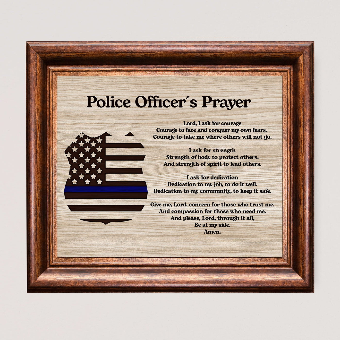 Police Officer's Prayer Rustic Inspirational Wall Art-10x8" Motivational Thin Blue Line Print-Ready to Frame. Home-Office-Garage-Cave Decor. Great Gift for Law Enforcement! Printed on Photo Paper.