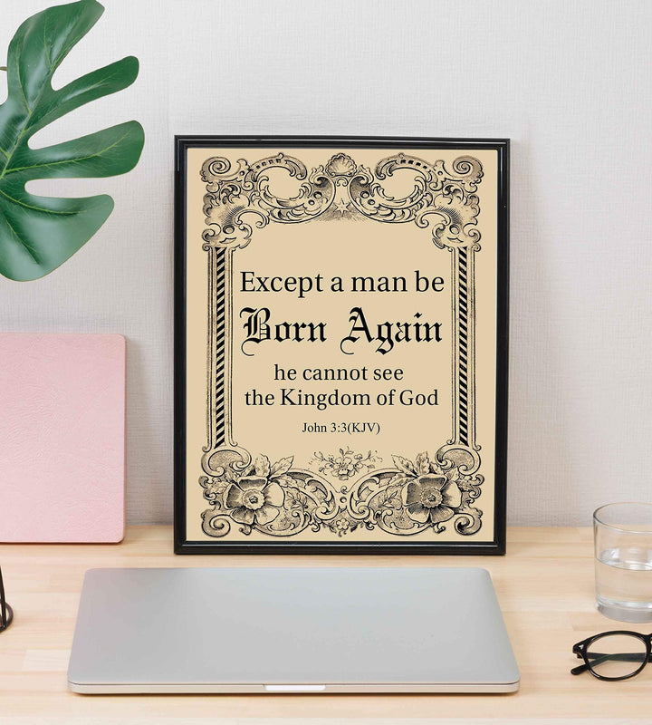 Except a Man Be Born Again-He Cannot See Kingdom of God-John 3:3-Bible Verse Wall Art-8 x 10"-Scripture Wall Print-Ready to Frame. Distressed Typographic-Parchment Design. Home-Office-Church D?cor.