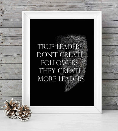 True Leaders Don't Create Followers-Motivational Quotes Wall Art-8 x 10" Modern Inspirational Poster Print w/Anonymous Mask Word Art Silhouette-Ready to Frame. Perfect Home-Office-School Decor!