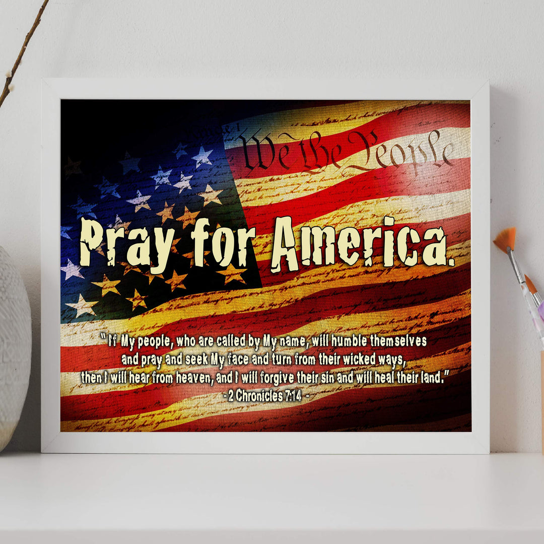 2 Chronicles 7:14-?If My People"-Bible Verse Wall Art -14 x 11" American Flag Scripture Print-Ready to Frame. Inspirational Home-Office-Church-Christian-Patriotic Decor. Reminder to Pray for America!