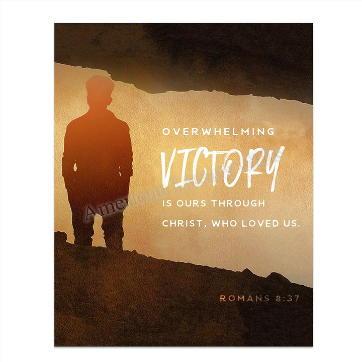 Victory In Christ-Romans 8:37 Bible Verse Wall Art- 8x10- Modern Sign Typography Image Ready To Frame- Scripture Wall Art-Home D?cor, Office D?cor-Christian Gifts. Inspiring &amp; Encouraging Verse.