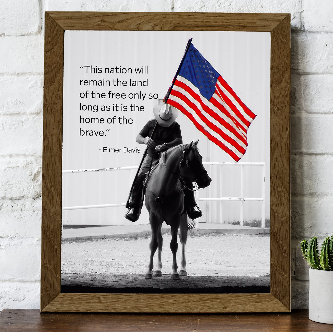 This Nation Will Remain Land of the Free- American Flag Wall Art -8x10" Patriotic Cowboy Riding Horse Picture Print -Ready to Frame. Home-Office-Bar-Cave-Western Decor! Great Gift for USA Pride!