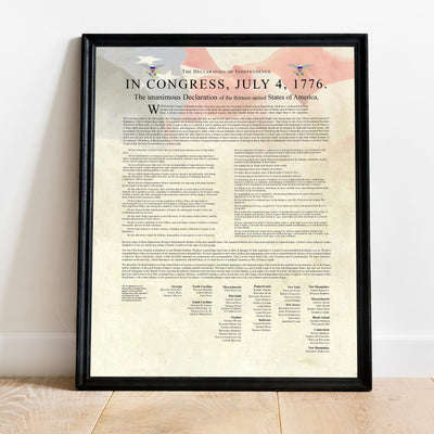 Declaration of Independence-United States of America Patriotic Poster Print -11x14" Wall Decor-Ready To Frame. Ivory Parchment Replica w/American Flag. Home-Office-School Decor. Display Patriotism!