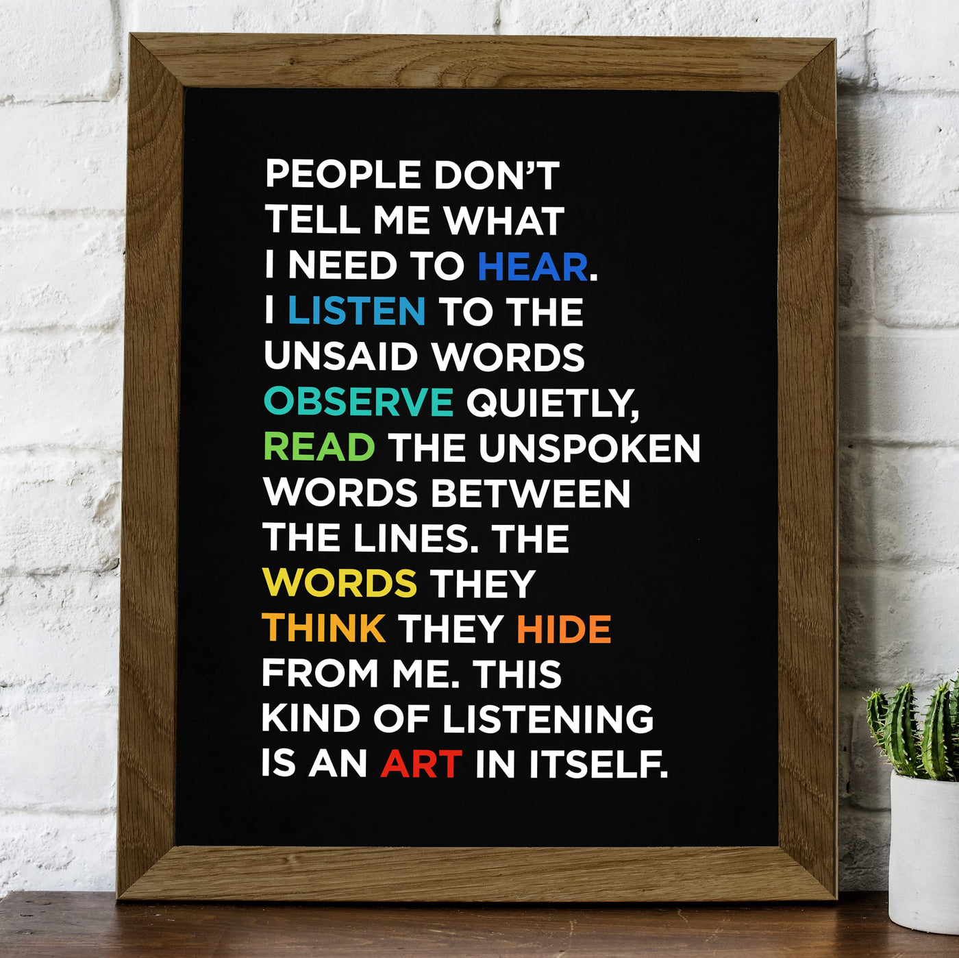 Listen to the Unsaid Words Inspirational Quotes Wall Decor -8 x 10" Motivational Print Wall Art -Ready to Frame. Positive Wall Decoration for Home-Office-Classroom-Work-Success Decor! Great Advice!