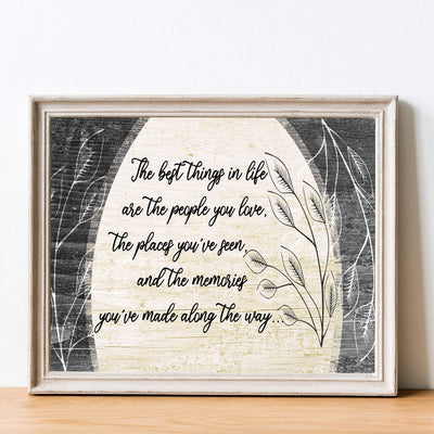 The Best Things In Life Inspirational Family Wall Art Sign -14 x 11" Rustic Poster Print w/Distressed Wood Design-Ready to Frame. Home-Entryway-Farmhouse-Cabin Decor. Printed on Photo Paper.