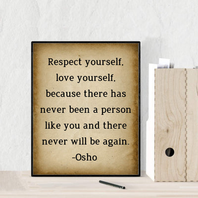 Osho Quotes-"Respect Yourself-Love Yourself" Inspirational Wall Art Decor -8 x 10" Replica Distressed Parchment Spiritual Print-Ready to Frame. Positive Home-Office-Desk-School Decor. Great Zen Gift!