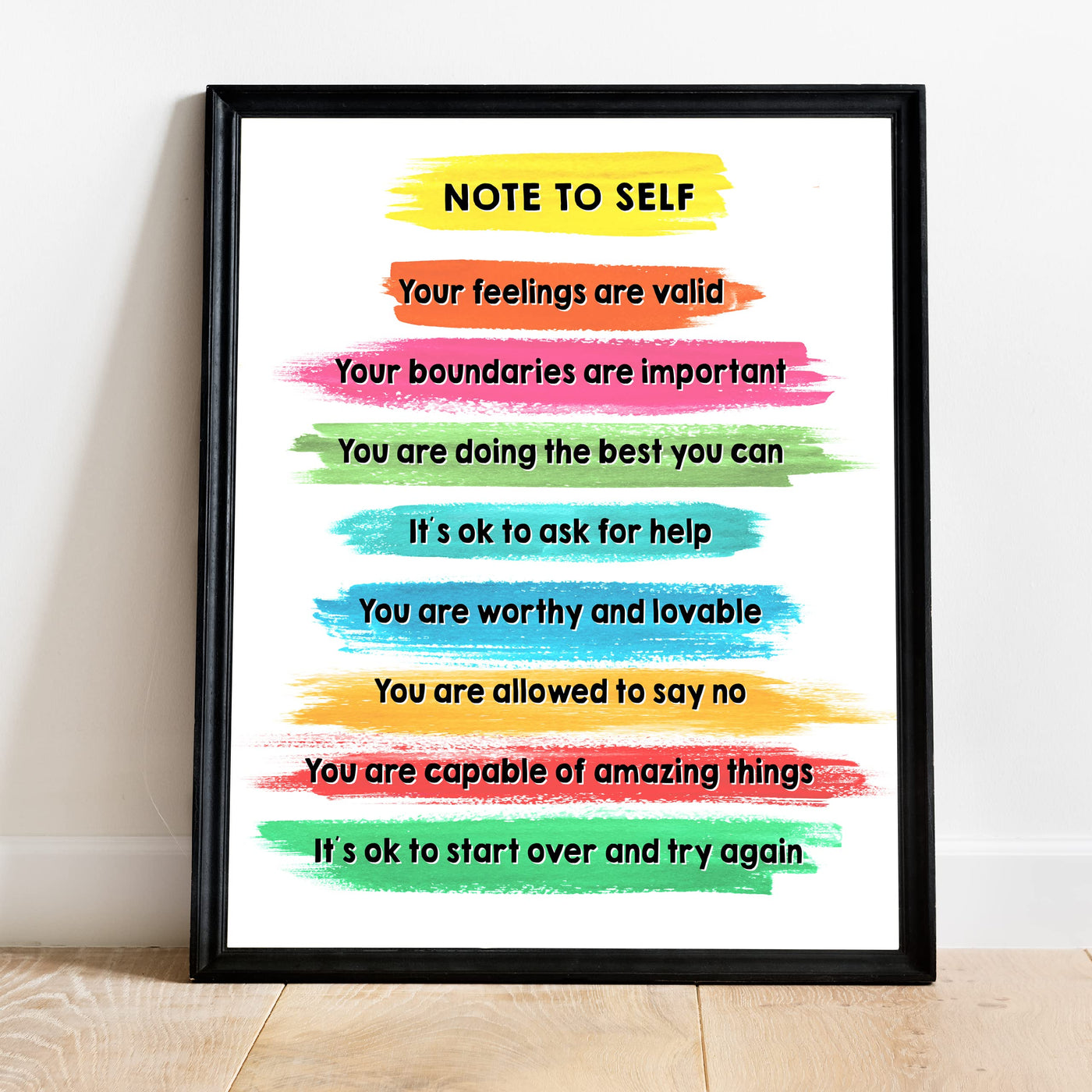 Note to Self -You Are Worthy Inspirational Quotes Wall Art -11 x 14" Paint Brush Stroke Print -Ready to Frame. Motivational Affirmations for Home-Office-Classroom Decor. Great Gift of Inspiration!