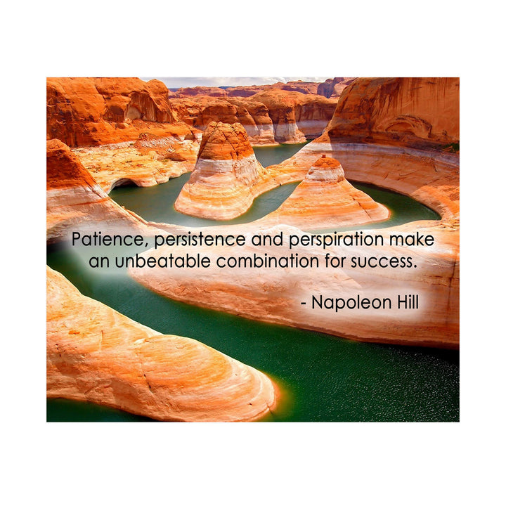 Napoleon Hill Quotes-"Patience, Persistence &amp; Perspiration"-10 x 8" Inspirational Wall Art. Typographic Grand Canyon Photo Print-Ready to Frame. Home-Office-School-Gym Decor. Great Motivational Gift!