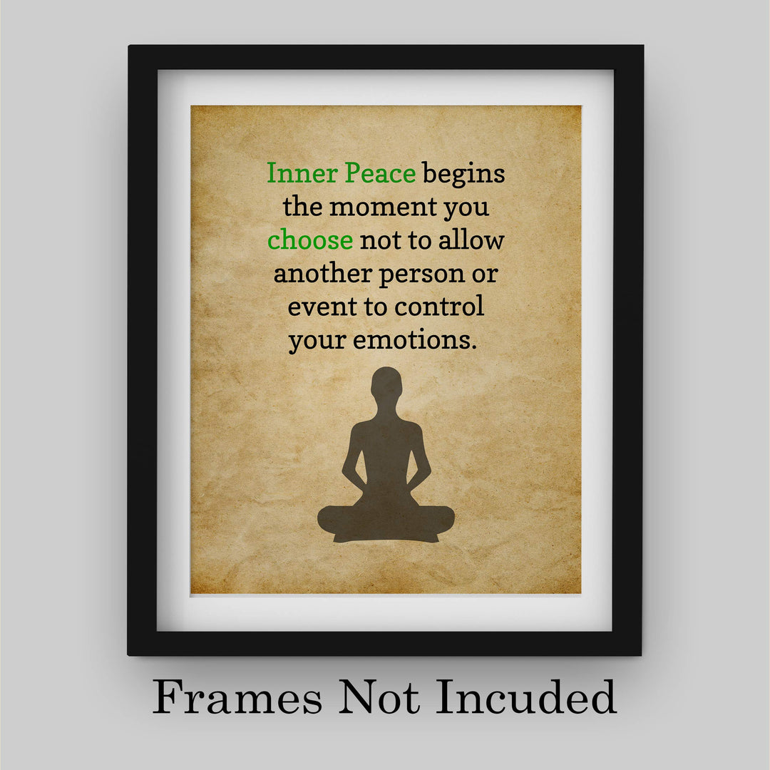?Inner Peace Begins?-Spiritual Wall Art -8 x 10" Distressed Parchment Print with Yoga Pose Image -Ready to Frame. Inspirational Home-Studio-Office-Meditation-Zen Decor. Perfect Life Lesson for All!