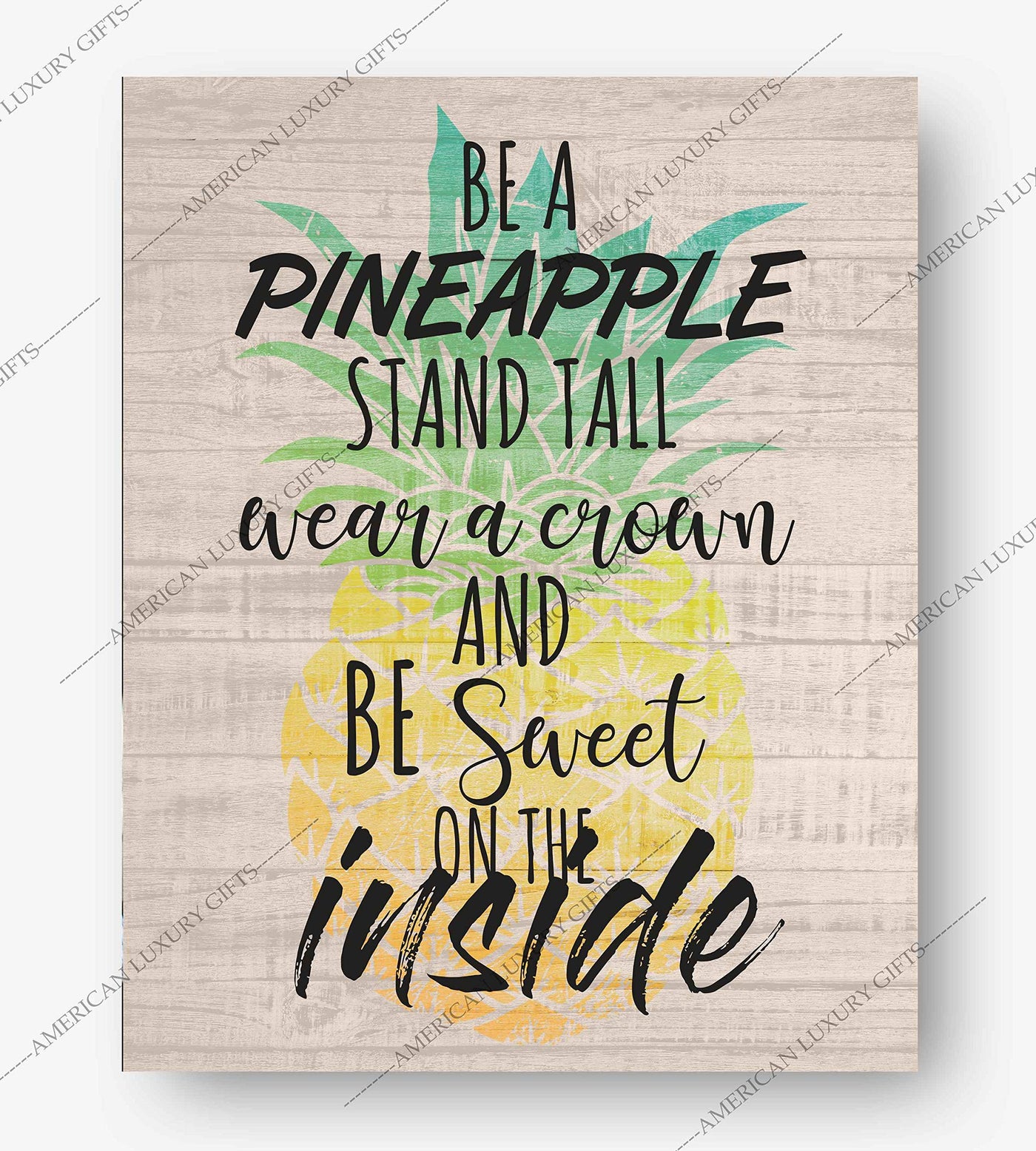 Be a Pineapple-Sweet on the Inside Funny Beach Sign -8 x 10" Wall Art Print-Ready to Frame. Modern Typographic Print w/Distressed Wood Design. Fun Home-Beach House-Ocean Decor. Great Gift for All!