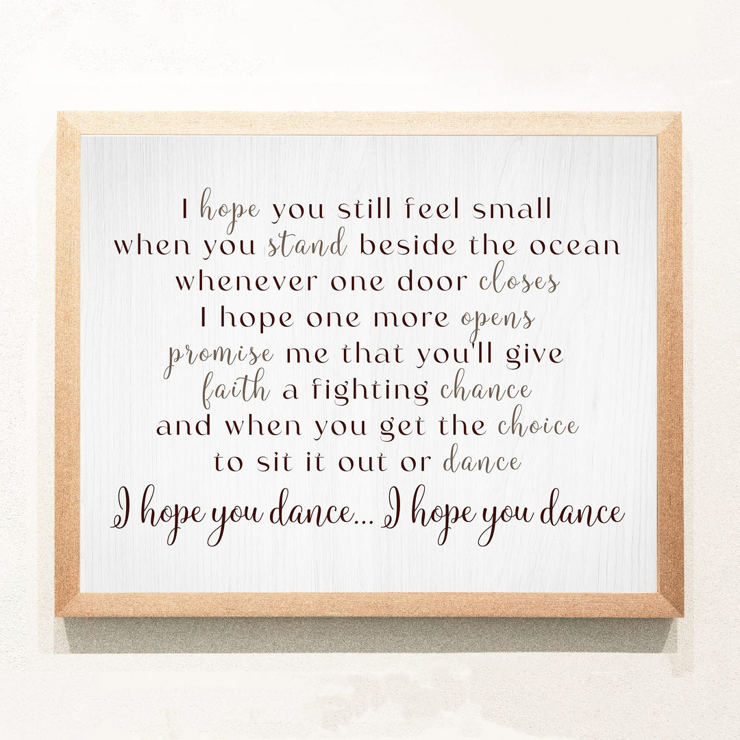 I Hope You Dance Country Music Song Art Print -14 x 11" Inspirational Song Lyrics-Wall Art Decor-Ready to Frame. Rustic Typographic Print. Home-Bedroom-Studio Decor. Perfect Gift For Country Fans!