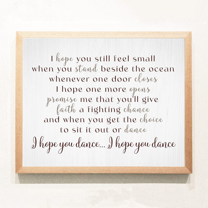 I Hope You Dance Country Music Song Art Print -14 x 11" Inspirational Song Lyrics-Wall Art Decor-Ready to Frame. Rustic Typographic Print. Home-Bedroom-Studio Decor. Perfect Gift For Country Fans!