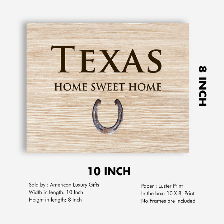 Texas-Home Sweet Home Lone Star State Wall Decor-10 x 8" Country Rustic Family Art Print-Ready to Frame. Western Home-Office-Welcome-Farmhouse Decor. Perfect Southern Gift! Printed on Photo Paper.