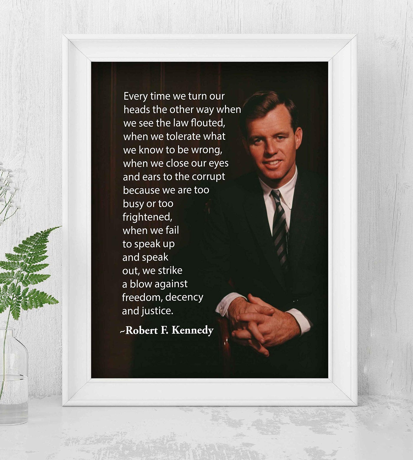 Robert F. Kennedy Quotes-?When We Fail to Speak Up-We Strike a Blow Against Freedom?- Political Wall Art Print 8 x 10"-Ready to Frame. RFK Portrait Print. Perfect Home-Office-School-Library D?cor.